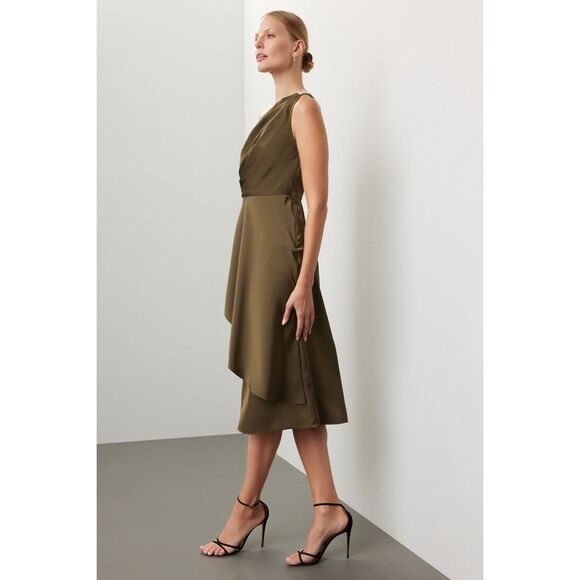 Sachin + Babi Evangeline Draped One-shoulder Midi Dress Olive Size 4 $495 - Picture 2 of 11